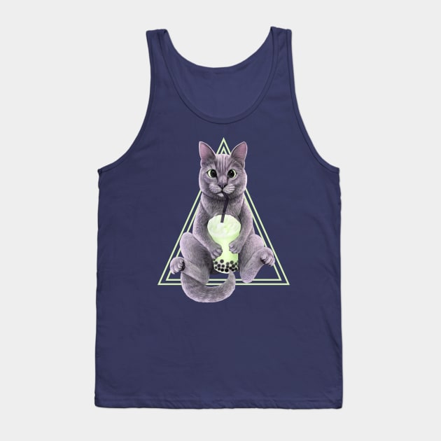 Cat drinking bubble tea Tank Top by Mehu Art